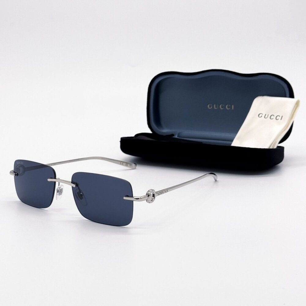 NEW GUCCI SUNGLASSES GG1703S 003 SILVER/BLUE UNISEX EYEWEAR